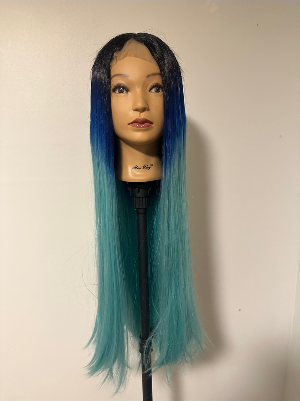 Blue Ombre Long Straight Women's Wig - Teal to Navy 33” - Picture 3 of 8